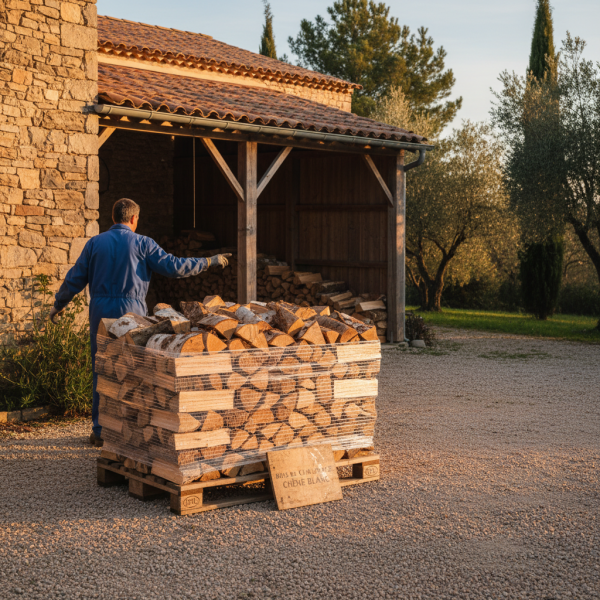Vente  de bois de chauffage sur palette à Avignon vers Montpellier bois sec usage résidentiel/maison chauffage