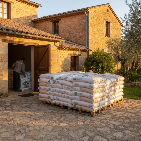 Vente pas chère de granulés de bois à Avignon vers Montpellier pour chauffage résidentiel