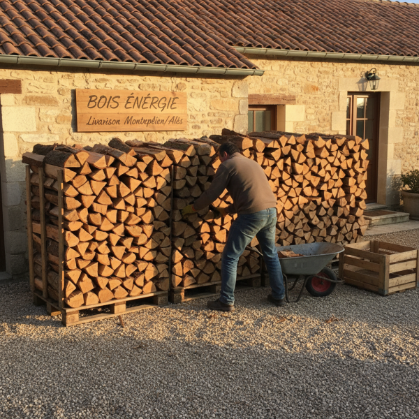 Prix bois de chauffage sur palette à Alès vers Nîmes bûches sèches haute qualité pour pizzeria, restaurant ou particulier
